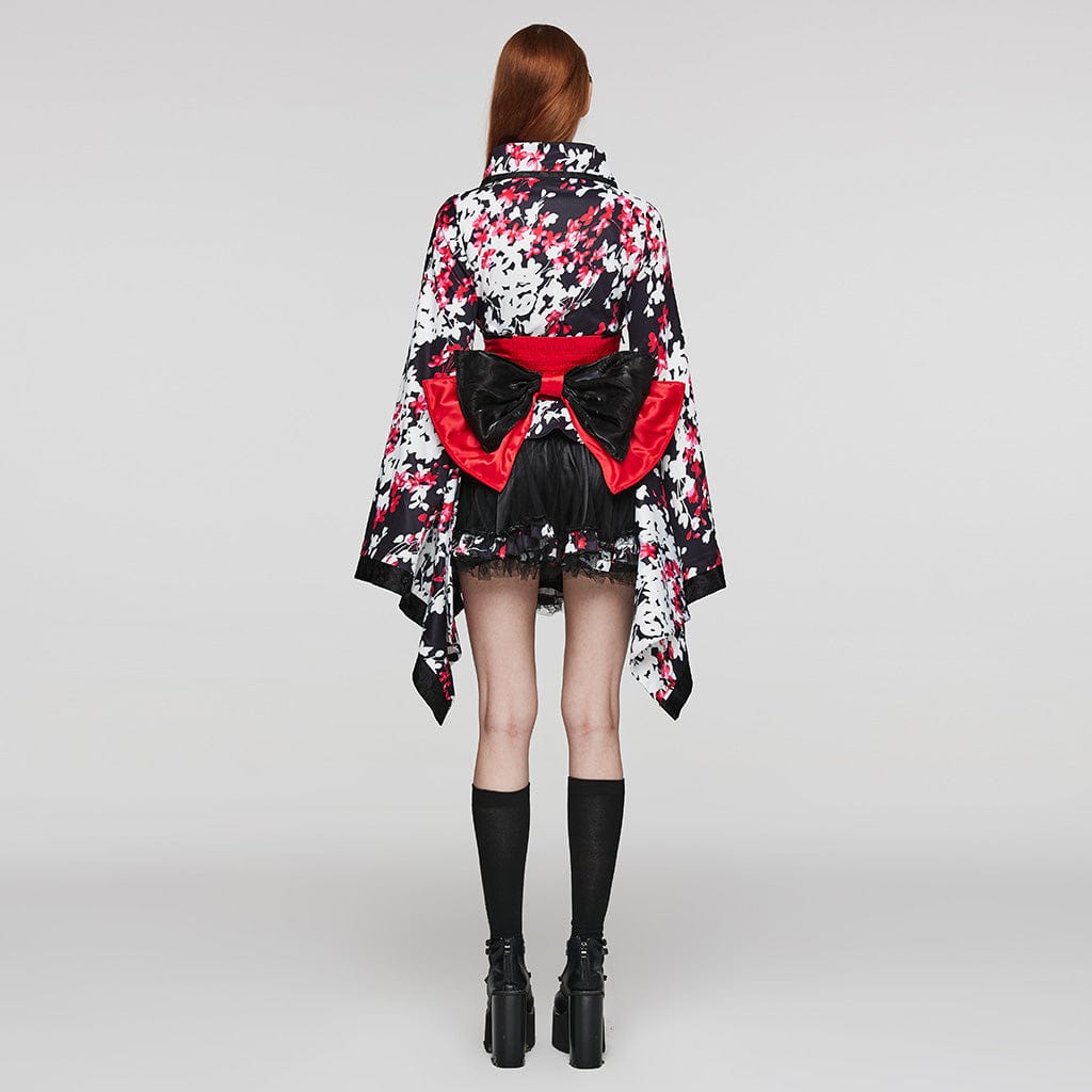 PUNK RAVE Women's Lolita Floral Printed Kimono with Skirt