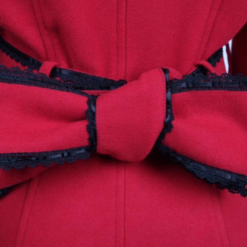 PUNK RAVE Women's Lolita Hooded Bowknot Overcoat