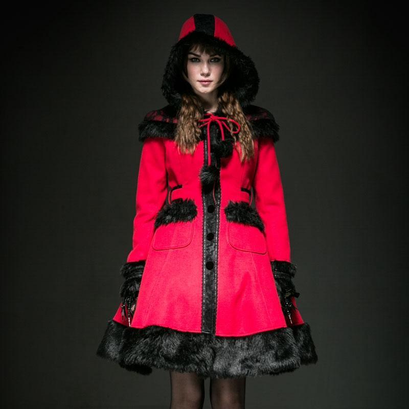 PUNK RAVE Women's Lolita Hooded Bowknot Overcoat