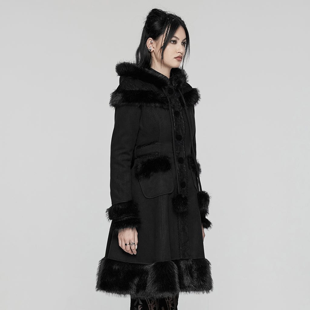 PUNK RAVE Women's Lolita Hooded Bowknot Overcoat