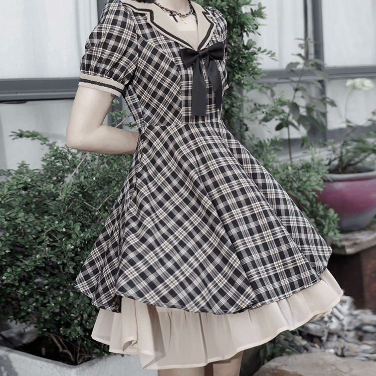 PUNK RAVE Women's Lolita Jk Plaid Dress