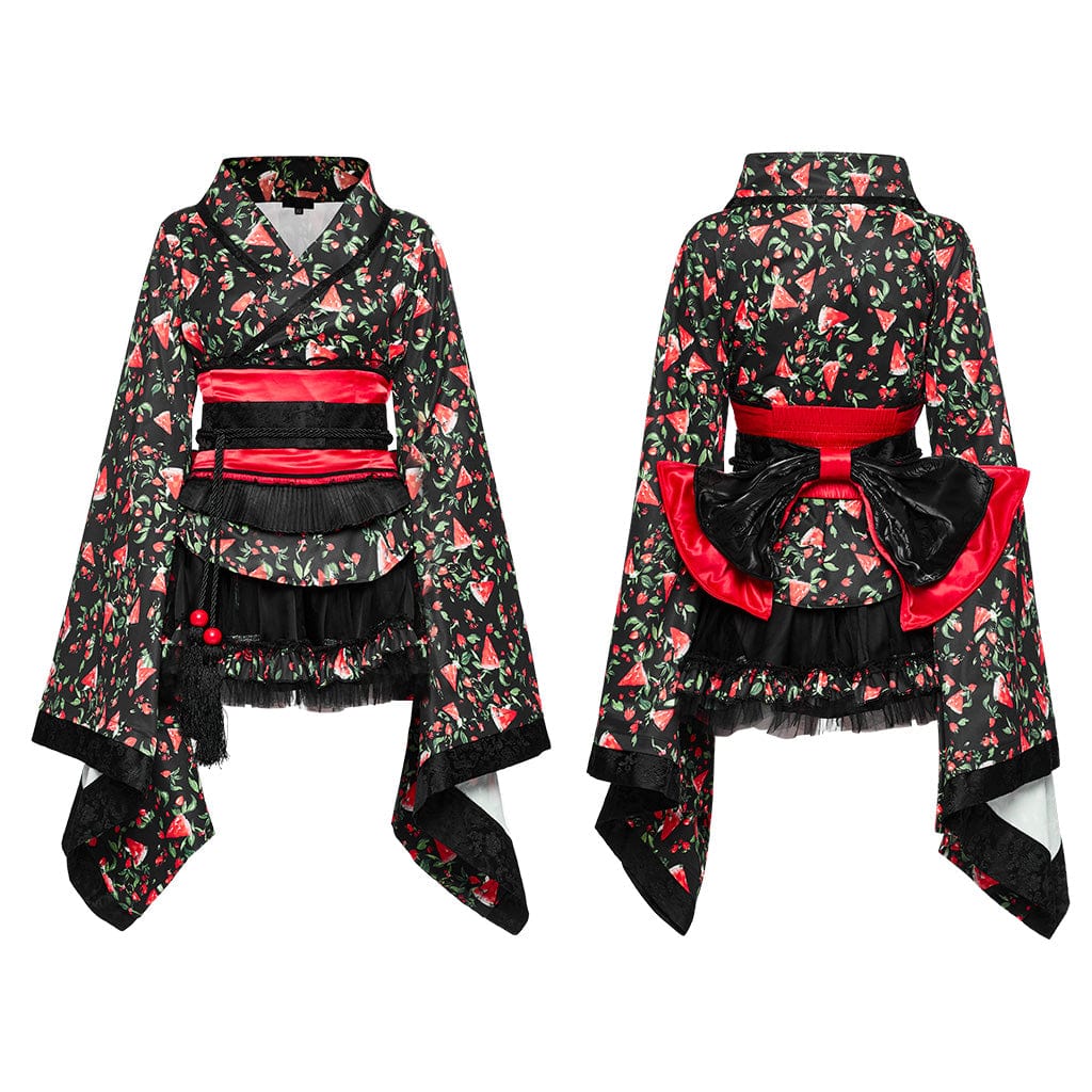 PUNK RAVE Women's Lolita Watermelon Printed Kimono with Skirt