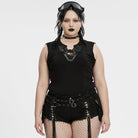 PUNK RAVE Women's Plus Size Cyberpunk Plunging Mesh Splice Tank Top