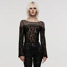 PUNK RAVE Women's Plus Size Gothic Bat Mesh Shirt