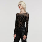PUNK RAVE Women's Plus Size Gothic Bat Mesh Shirt