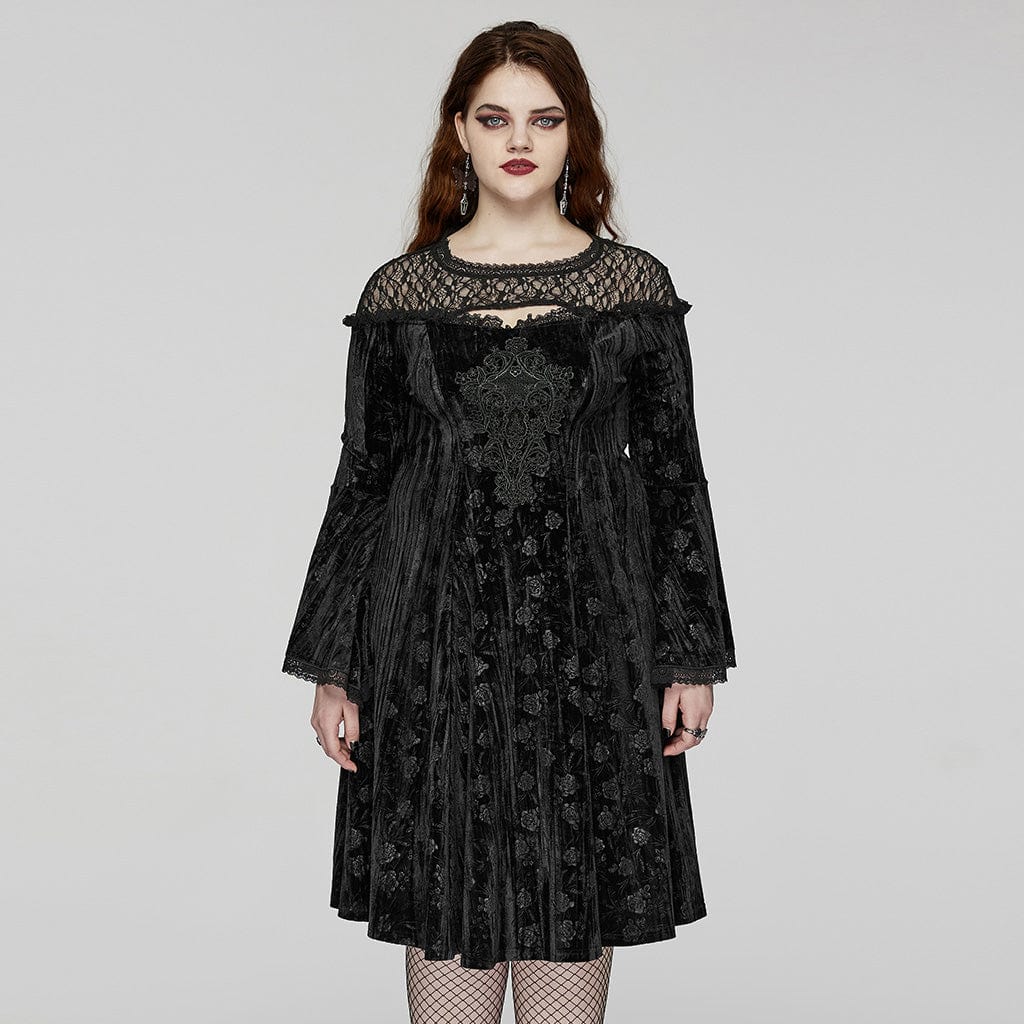plus size gothic formal dress Women's Flared Sleeved Embossed Velvet – Punk Design 2025week24