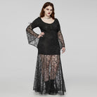 PUNK RAVE Women's Plus Size Gothic Flared Sleeved Lace-up Lace Prom Dress