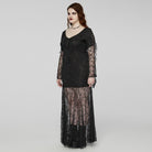 PUNK RAVE Women's Plus Size Gothic Flared Sleeved Lace-up Lace Prom Dress