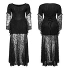 PUNK RAVE Women's Plus Size Gothic Flared Sleeved Lace-up Lace Prom Dress