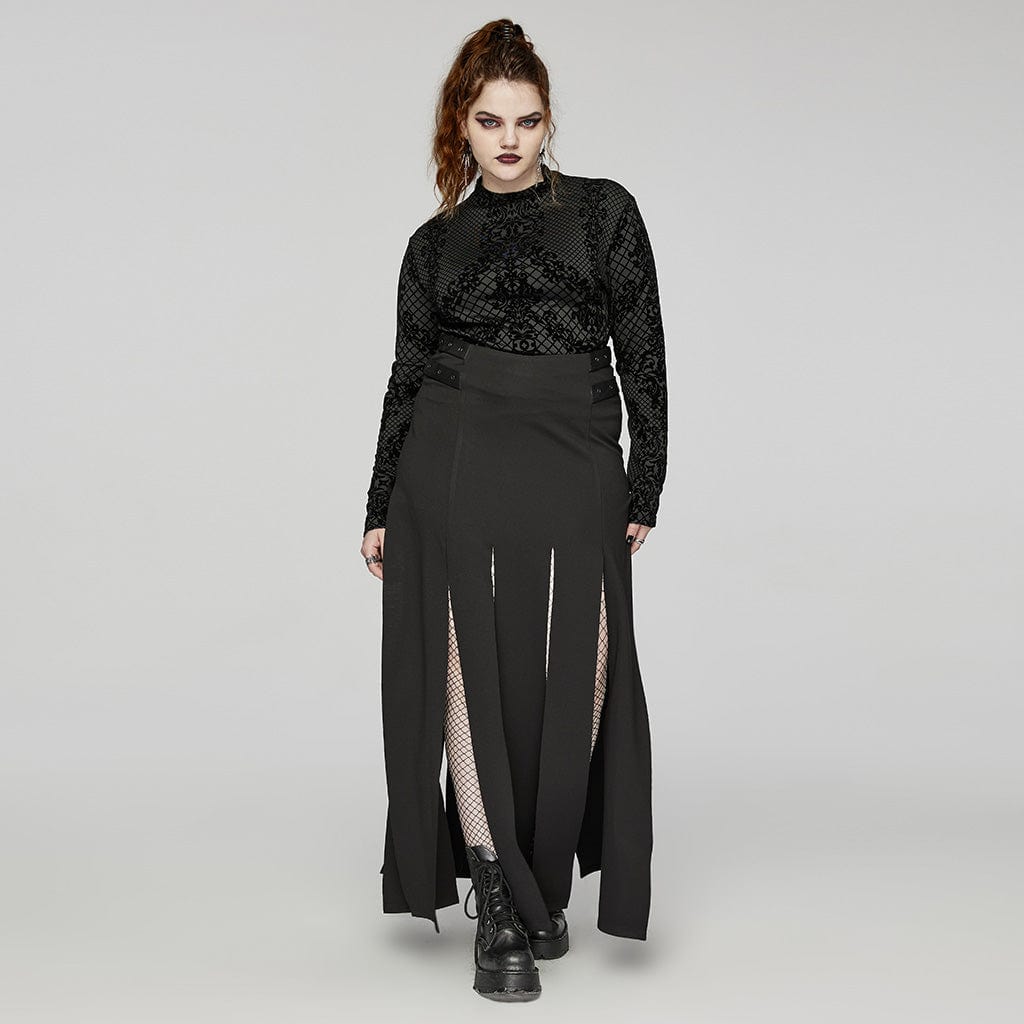 PUNK RAVE Women's Plus Size Gothic Flocking Shirt