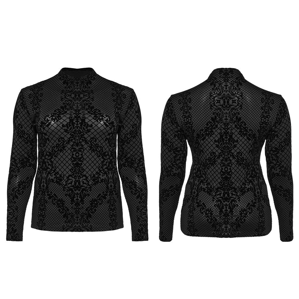 PUNK RAVE Women's Plus Size Gothic Flocking Shirt