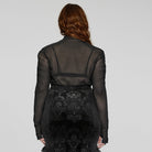 PUNK RAVE Women's Plus Size Gothic Floral Embroidered Pleated Mesh Shirt