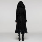PUNK RAVE Women's Plus Size Gothic Fluffy Splice Lace Hem Coat with Hood