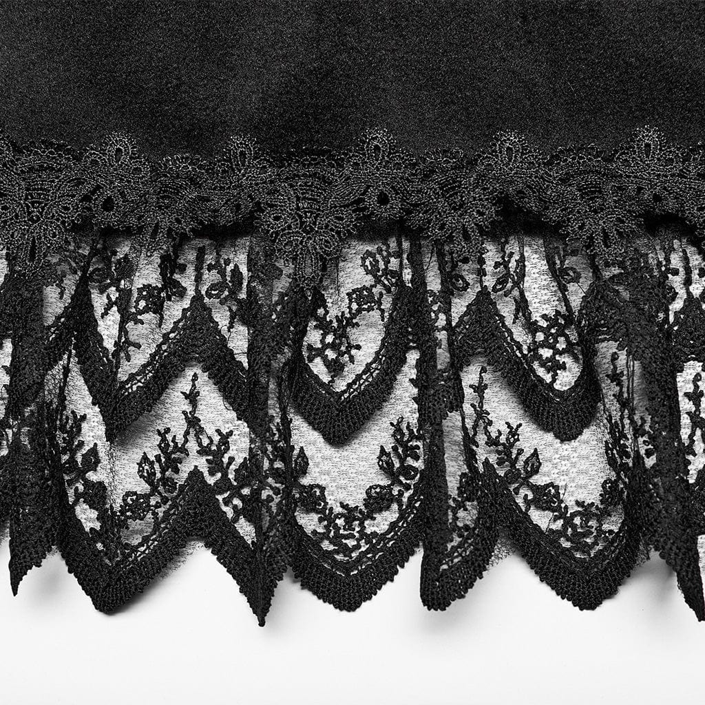 PUNK RAVE Women's Plus Size Gothic Fluffy Splice Lace Hem Coat with Hood