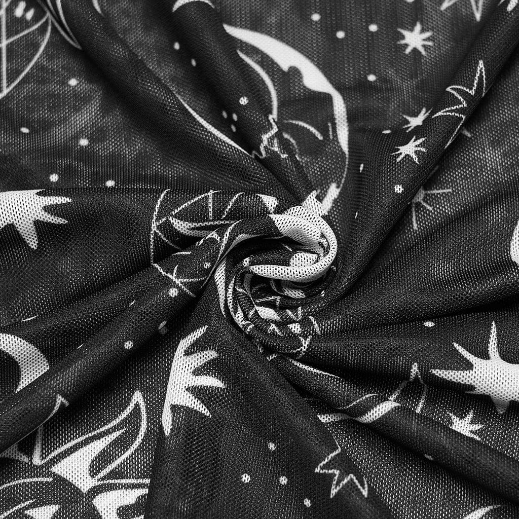 PUNK RAVE Women's Plus Size Gothic Half-high Collar Sun Mesh Tank Top