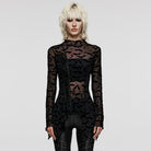 PUNK RAVE Damen-Gothic-Shirt mit unregelmäßigem Fledermaus-Netzstoff in Übergröße