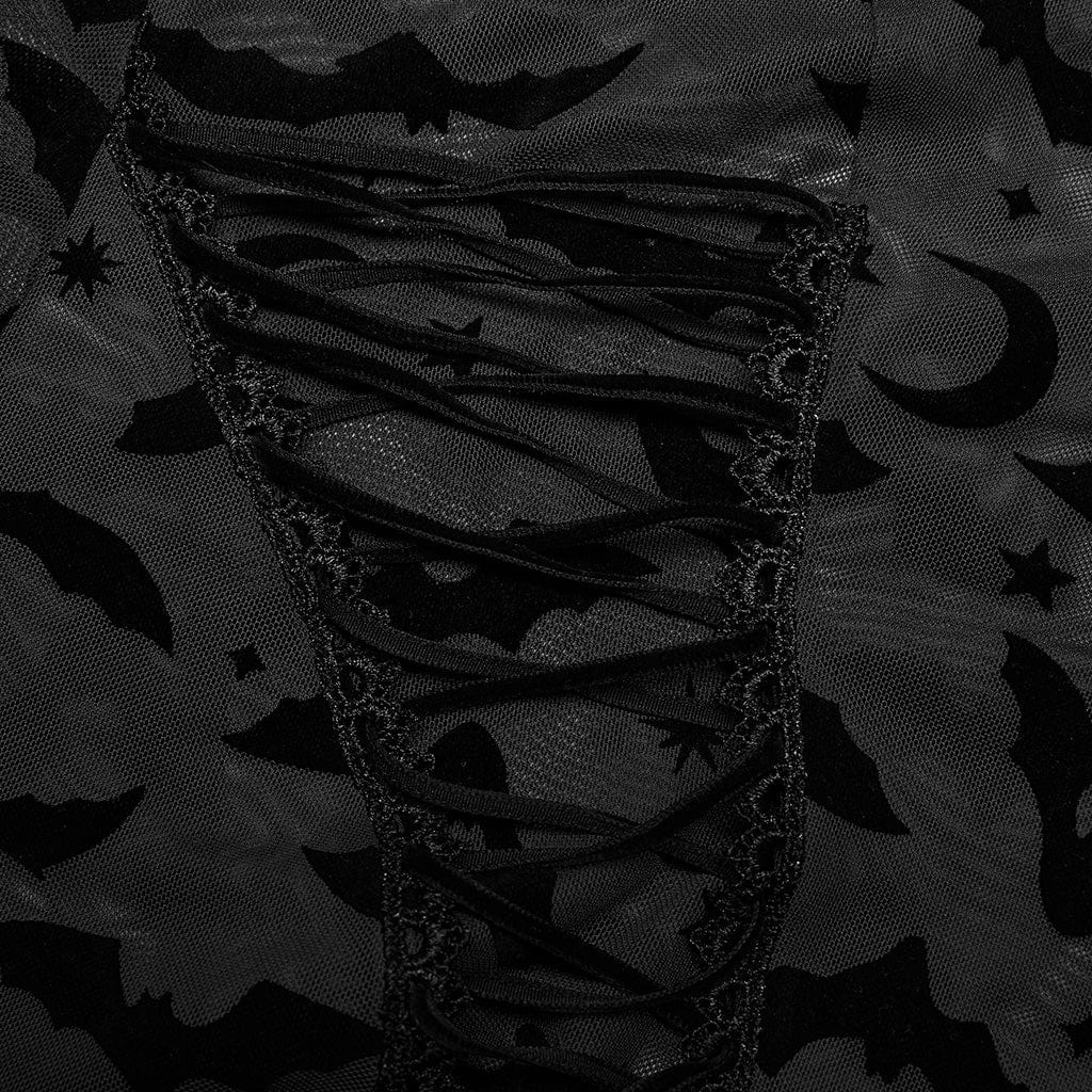 PUNK RAVE Damen-Gothic-Shirt mit unregelmäßigem Fledermaus-Netzstoff in Übergröße