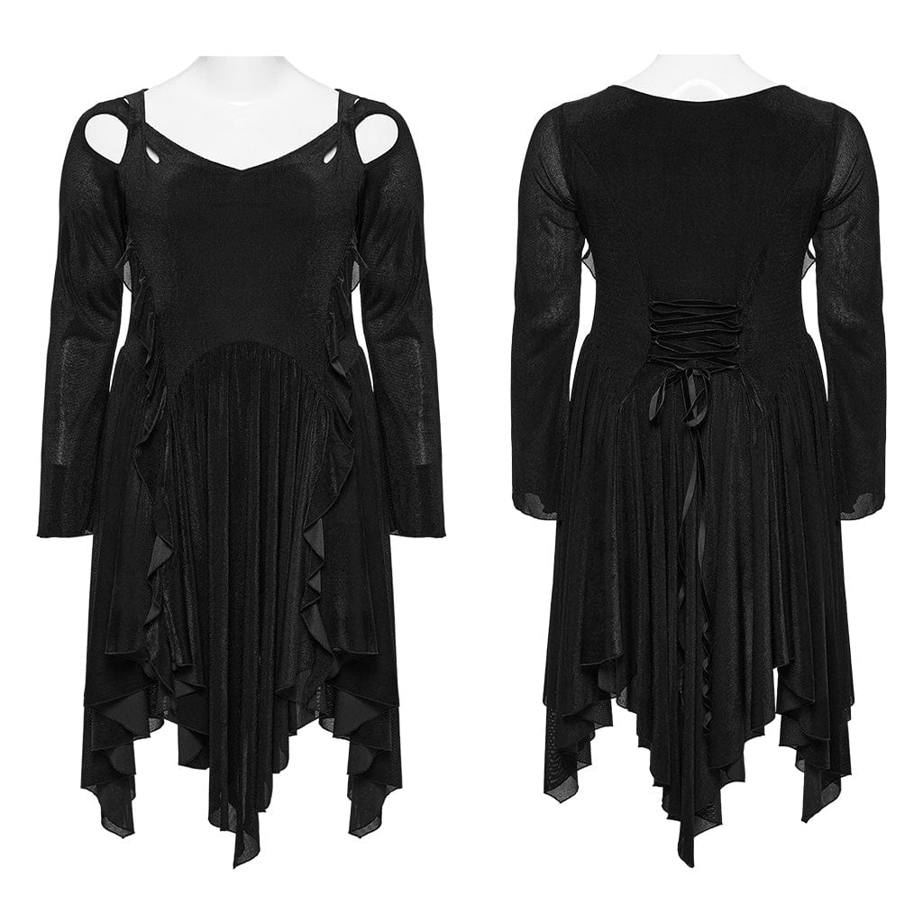 PUNK RAVE Women's Plus Size Gothic Irregular Cutout Party Dress