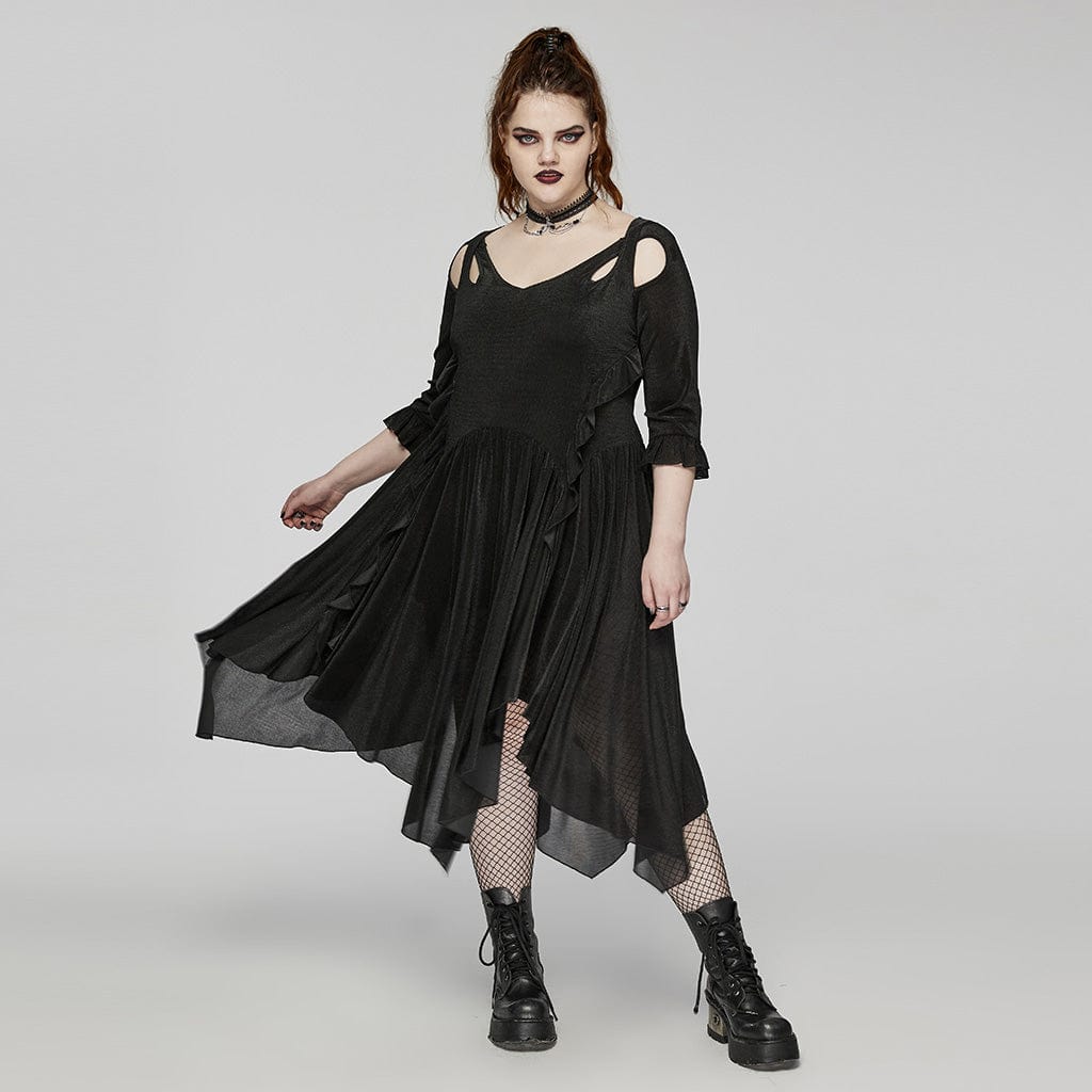 PUNK RAVE Women's Plus Size Gothic Irregular Cutout Party Dress