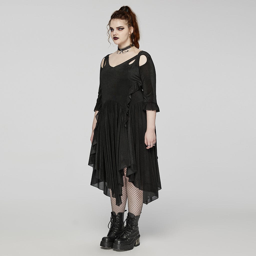 PUNK RAVE Women's Plus Size Gothic Irregular Cutout Party Dress