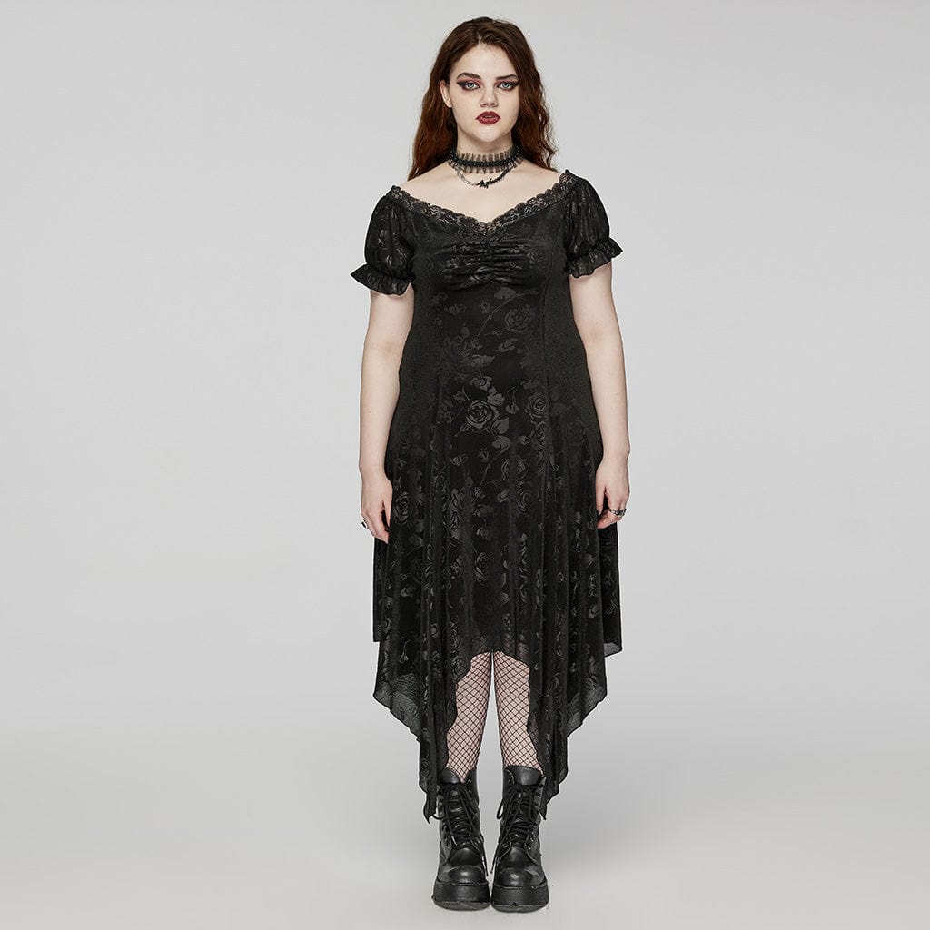 grunge dresses plus size Women's Gothic Irregular Plunging Embossed Honeymoon Dress – Punk Design Blue Pink Vis