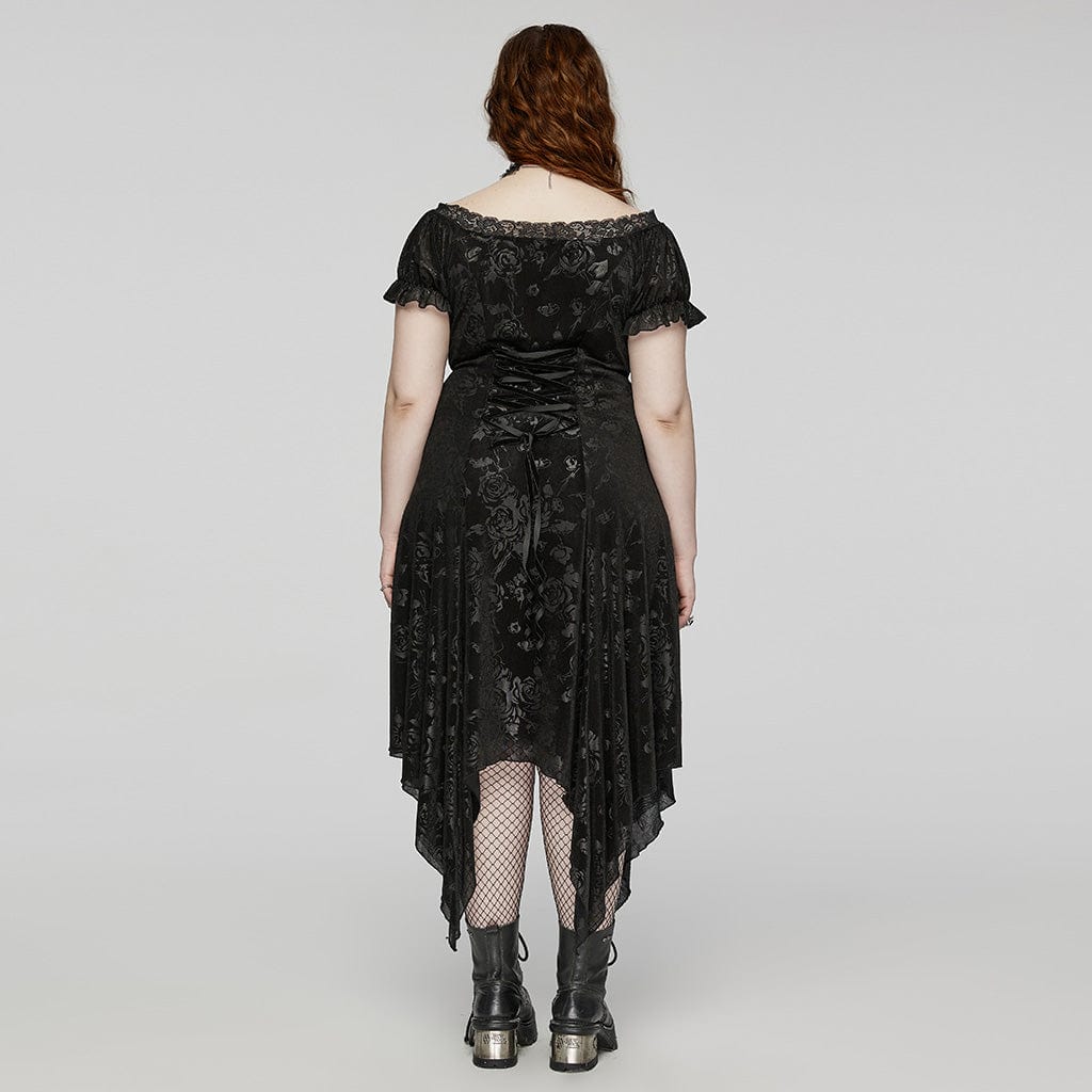 PUNK RAVE Women's Plus Size Gothic Irregular Plunging Embossed Honeymoon Dress