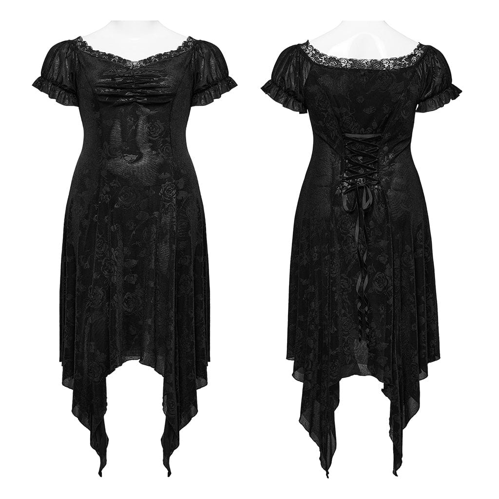 PUNK RAVE Women's Plus Size Gothic Irregular Plunging Embossed Honeymoon Dress