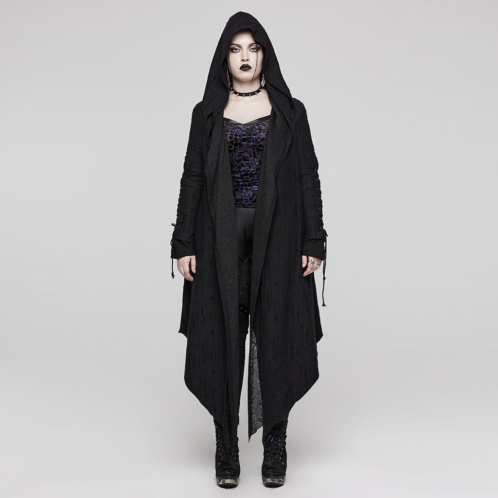 PUNK RAVE Women's Plus Size Gothic Irregular Strappy Distressed Coat