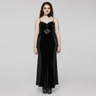 PUNK RAVE Women's Plus Size Gothic Lace Splice Velvet Fishtail Evening Slip Dress