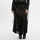PUNK RAVE Women's Plus Size Gothic Lace-up Sheer Flocked Mesh Skirt