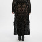 PUNK RAVE Women's Plus Size Gothic Lace-up Sheer Flocked Mesh Skirt
