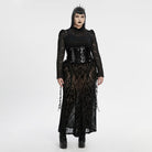 PUNK RAVE Women's Plus Size Gothic Lace-up Sheer Flocked Mesh Skirt
