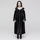 PUNK RAVE Women's Plus Size Gothic Off Shoulder Lace Splice Velvet Dress