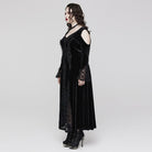 PUNK RAVE Women's Plus Size Gothic Off Shoulder Lace Splice Velvet Dress