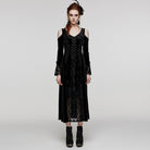 PUNK RAVE Women's Plus Size Gothic Off Shoulder Lace Splice Velvet Dress