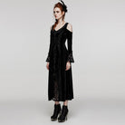 PUNK RAVE Women's Plus Size Gothic Off Shoulder Lace Splice Velvet Dress