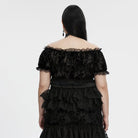 PUNK RAVE Women's Plus Size Gothic Off Shoulder Ruffles Sheer Shirt Black