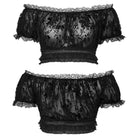 PUNK RAVE Women's Plus Size Gothic Off Shoulder Ruffles Sheer Shirt Black