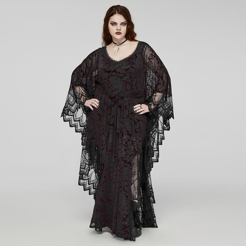 Women's Plus Size Gothic Plunging Bat Sleeved Black Red Witch Dress Punk Design Women's Plus Size Gothic Plunging Bat Sleeved Black Red Witch Dress Punk Design