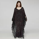 PUNK RAVE Women's Plus Size Gothic Plunging Bat Sleeved Black Red Witch Dress
