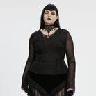PUNK RAVE Women's Plus Size Gothic Plunging Flared Sleeved Lace-up Shirt