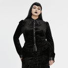 PUNK RAVE Women's Plus Size Gothic Puff Sleeved Gradient Velvet Shirt