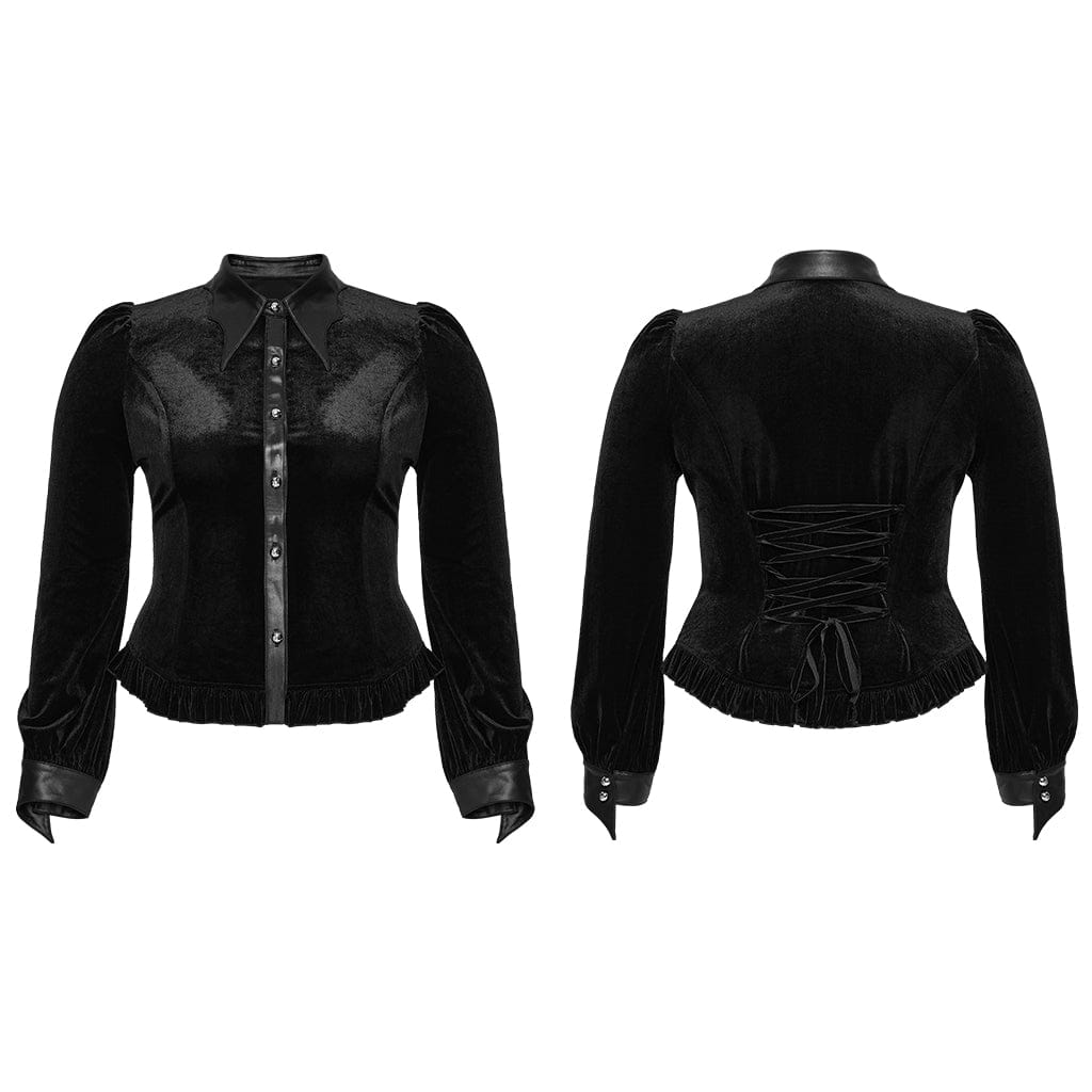PUNK RAVE Women's Plus Size Gothic Puff Sleeved Gradient Velvet Shirt
