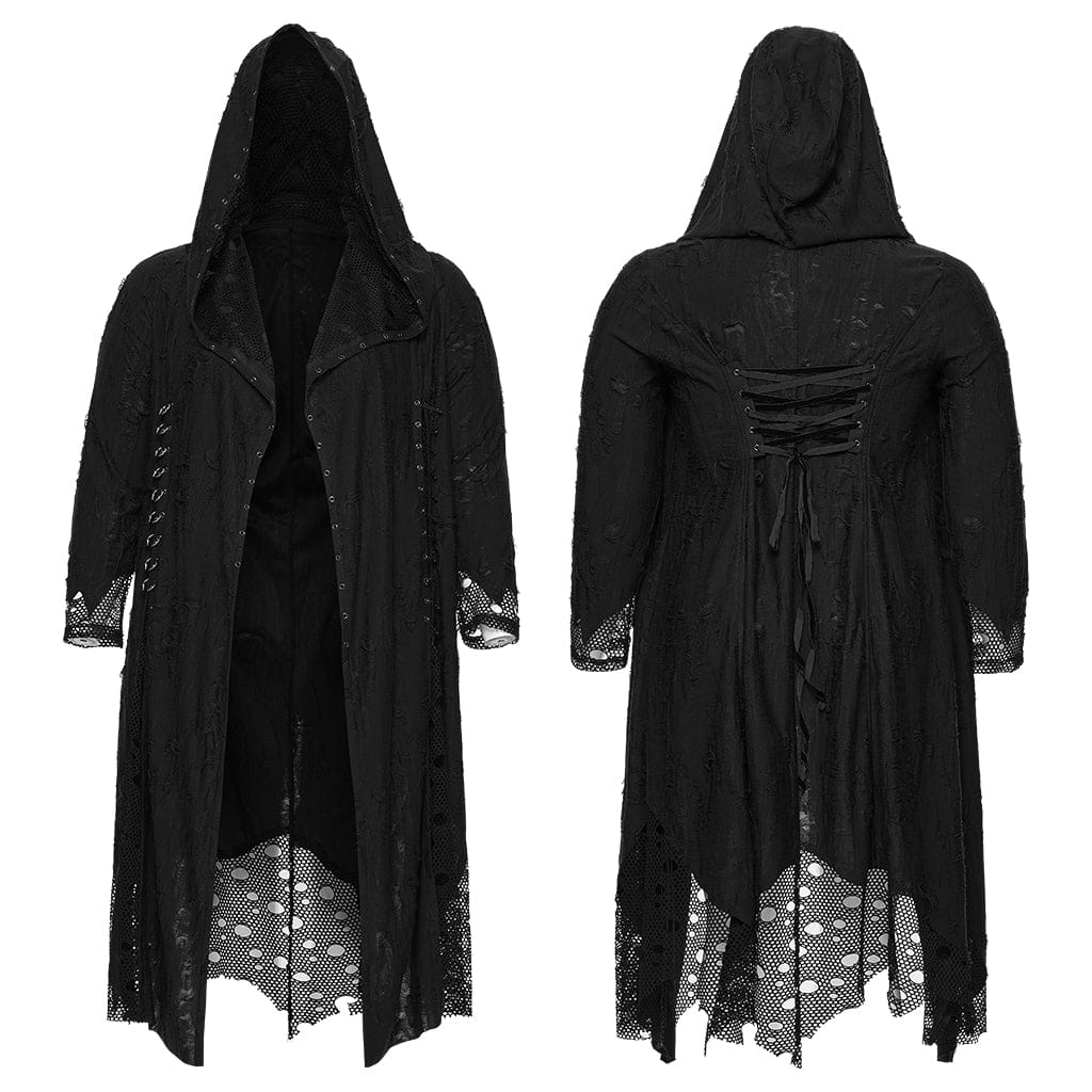 Women's Plus Size Gothic Ripped Mesh Splice Coat with Hood – Punk