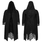 PUNK RAVE Women's Plus Size Gothic Ripped Mesh Splice Coat with Hood