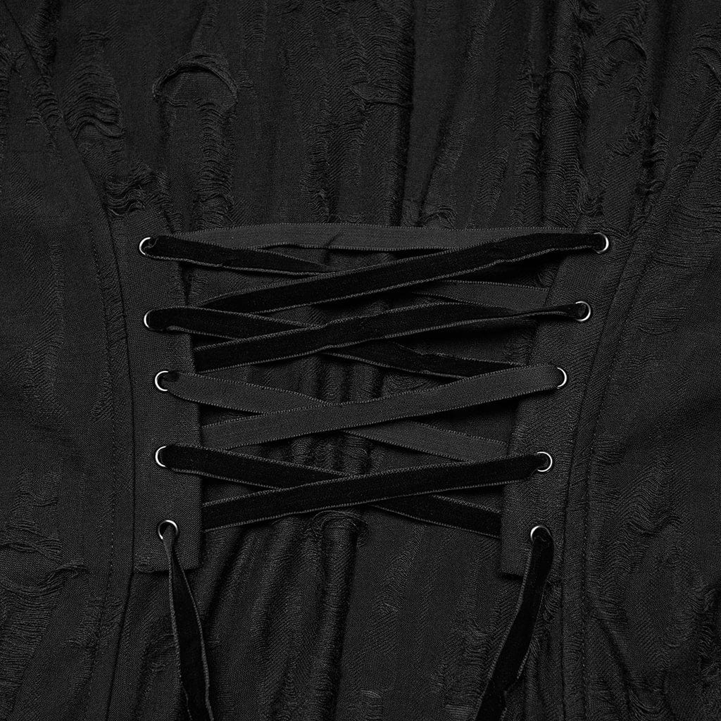 PUNK RAVE Women's Plus Size Gothic Ripped Mesh Splice Coat with Hood