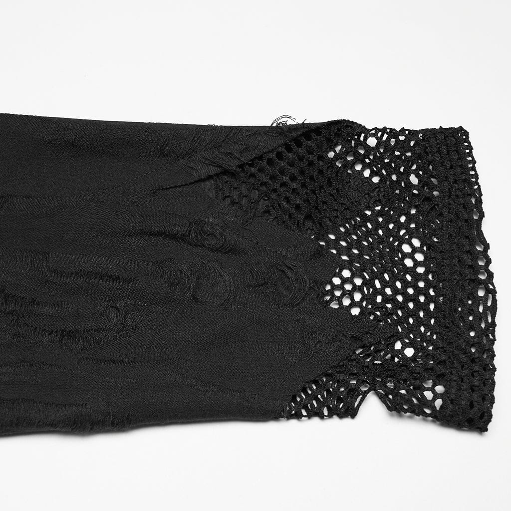 PUNK RAVE Women's Plus Size Gothic Ripped Mesh Splice Coat with Hood