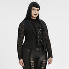 PUNK RAVE Women's Plus Size Gothic Ruffled Lace Splice Lapel Vest