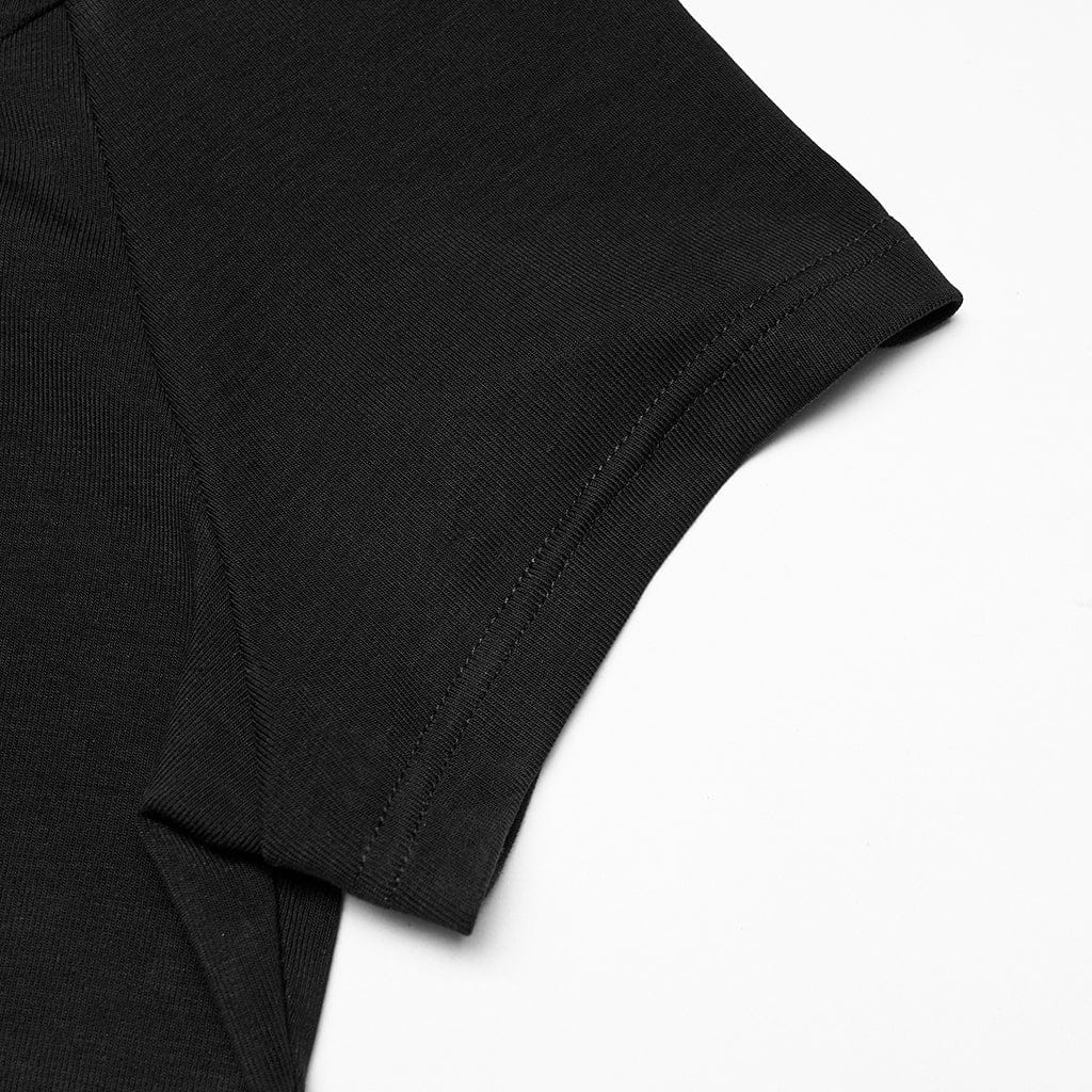 PUNK RAVE Women's Plus Size Gothic Stand Collar Mesh Splice Shirt