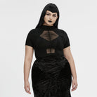 PUNK RAVE Women's Plus Size Gothic Stand Collar Mesh Splice Shirt